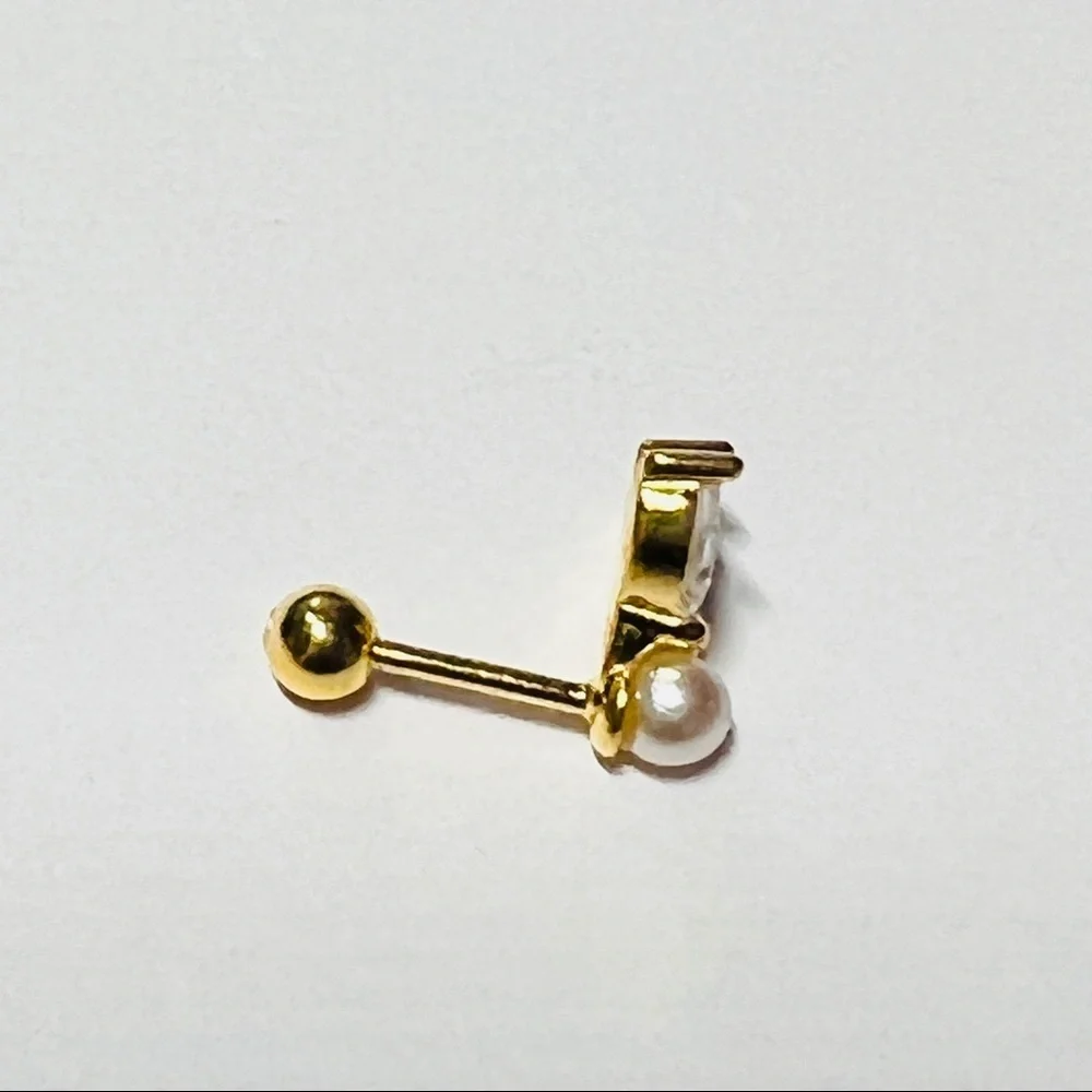Birdie Pearl Marquise Clear Crystal CZ 18k Gold Plated S925 Pierced Earring 1pc - Picture 6 of 9